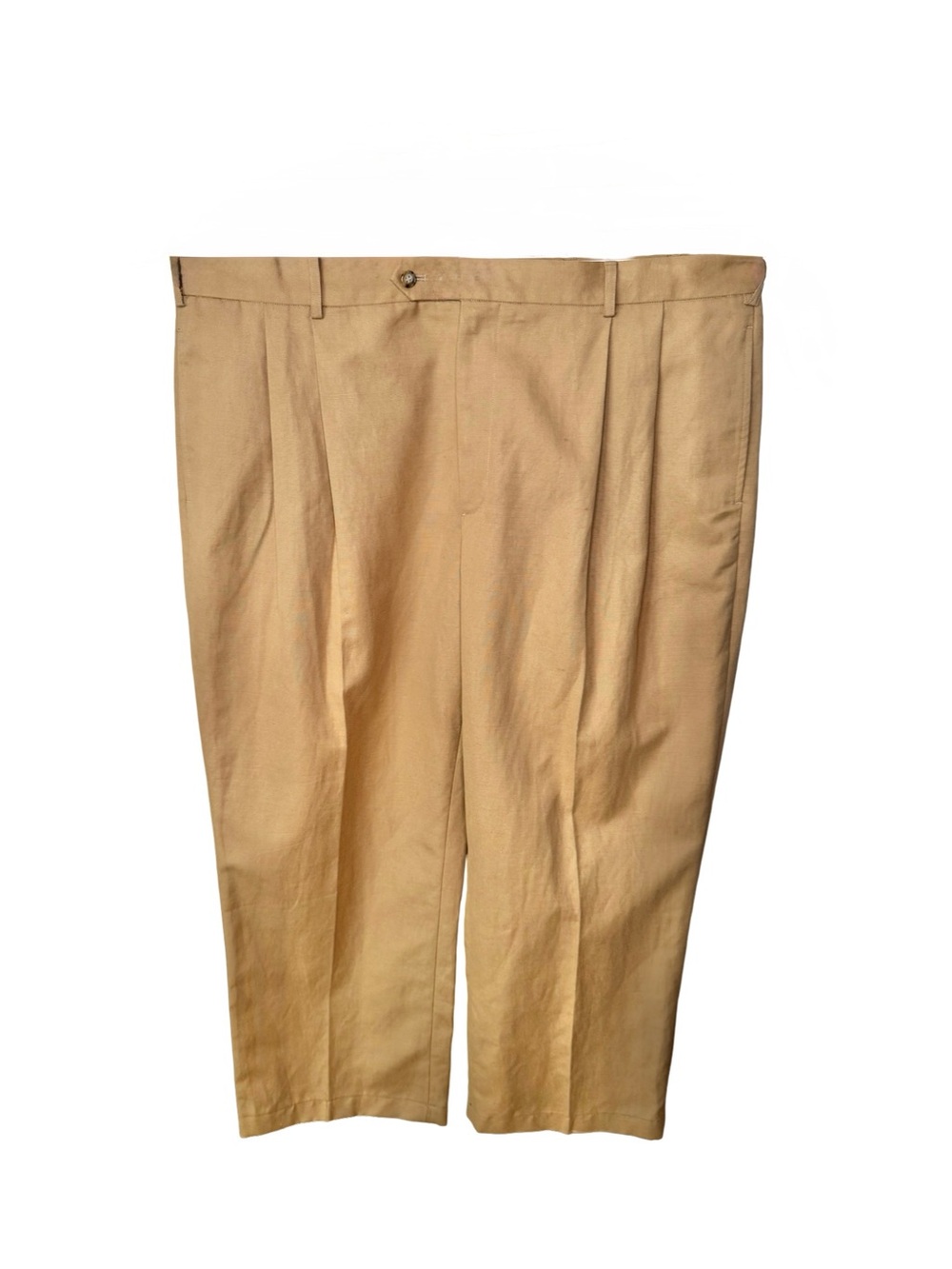 NEW J. Peterman Linen Blend Pleated Suspender Dress Pants Caramel Tan 44x27